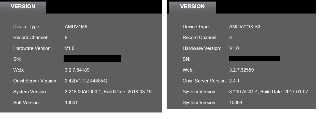 NVR Versions
