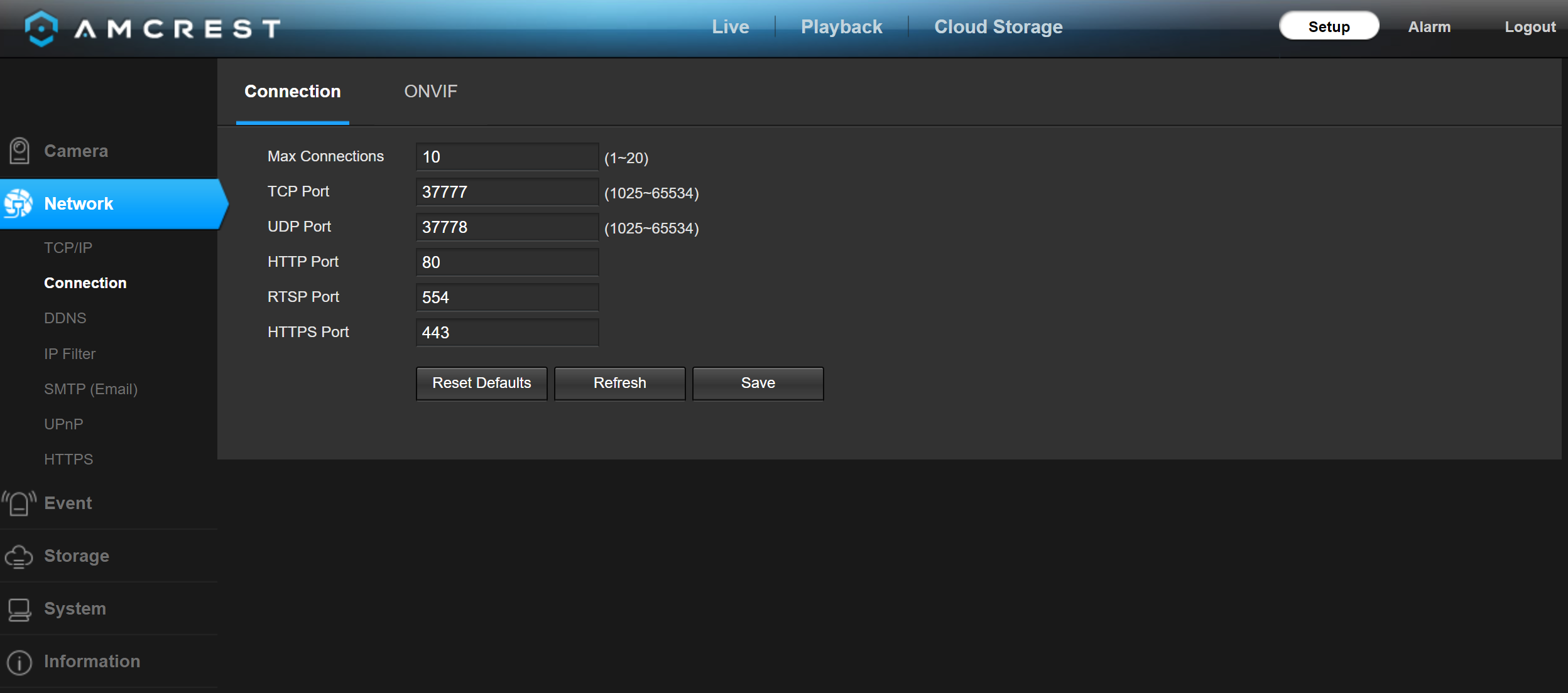 Amcrest Network Connection Setup Screen.png